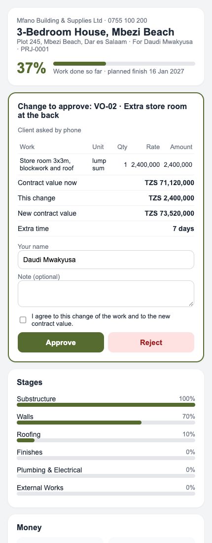 The client's page