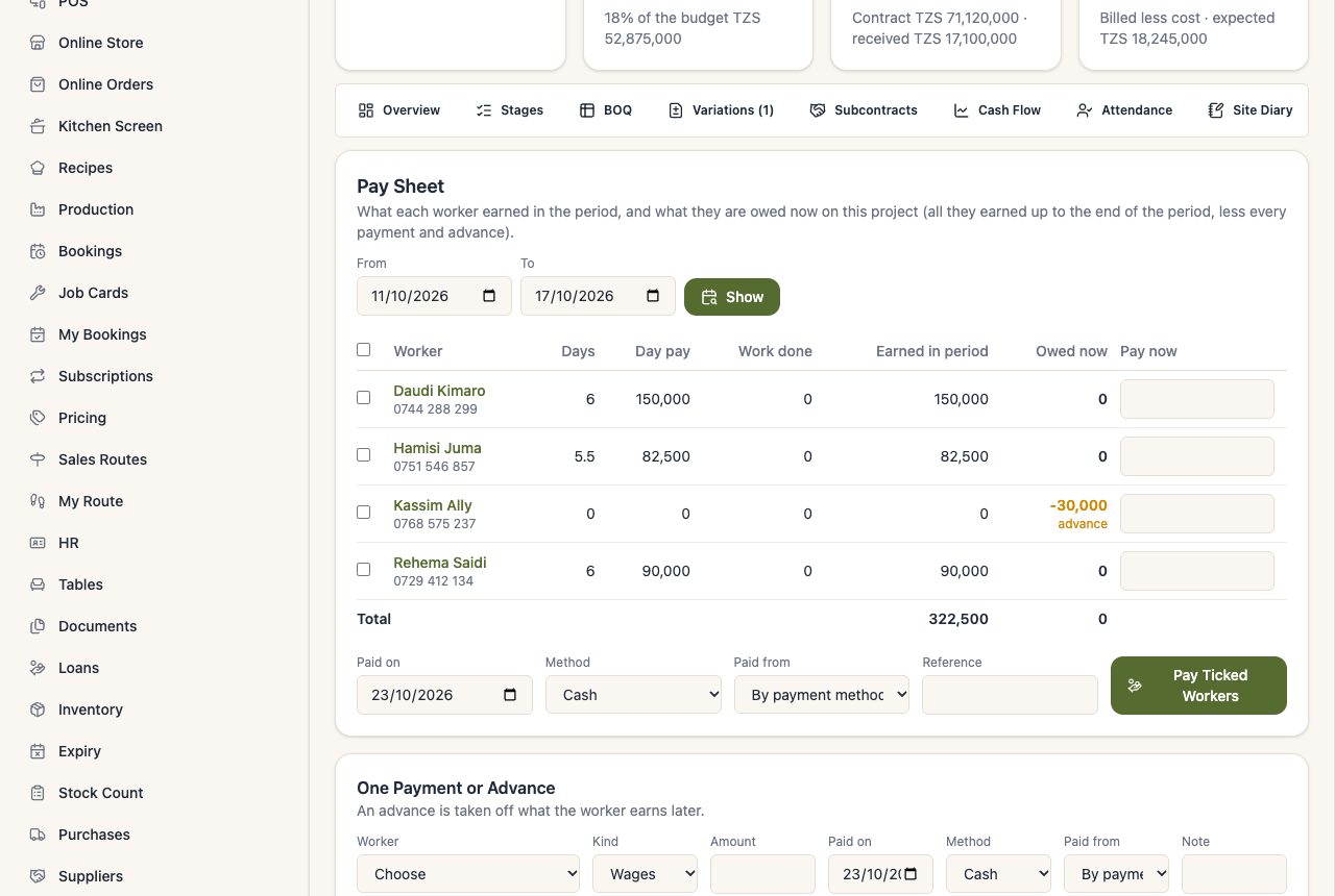 Pay sheet